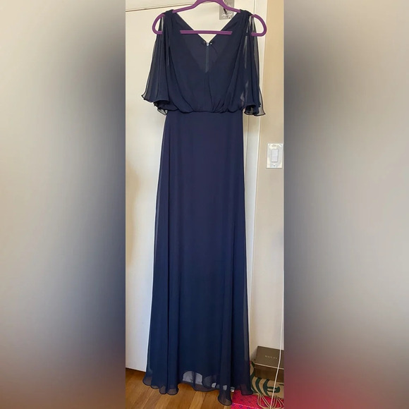 NWT After Six Navy Split Blouson Sleeve Gown Size 2 - Picture 3 of 8